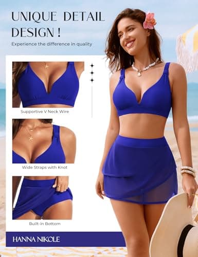 Hanna Nikole Womens Modest 2 Piece Swimsuit with Shorts Adjustable Shoulder Strap Bathing Suit Trendy Swimwear Royal Blue US 16 - Thumbnail 5