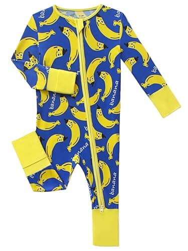 Joonberry Unisex Baby Bamboo Viscose Long Sleeve Romper, Cute Prints Zipper Footless Jumpsuit, Toddler One-Piece Outfits(Cartoon Banana, 18-24M) - Image 1