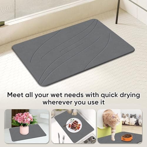 Jiloma Stone Bath Mat Diatomaceous Earth Shower Mat Non-Slip Super Absorbent Bathroom Floor Mat Quick Drying Natural Easy to Clean(24 * 16 Grey) - Thumbnail 4