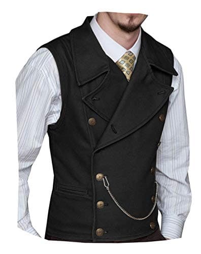 Ceehuteey Mens Suit Suede Double Breasted Vest Classic Groomsmen Wedding Waistcoat Leather Big Lapel(M,Black) - Image 1