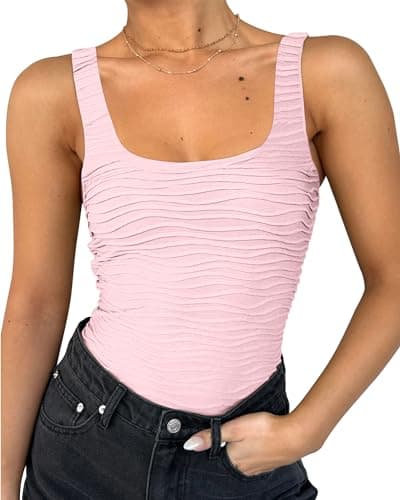 Donnalla Tank Top Bodysuits for Women Square Neck Sleeveless Double Lined Slimming Body Suit Tops Going Out Outfits - Image 1