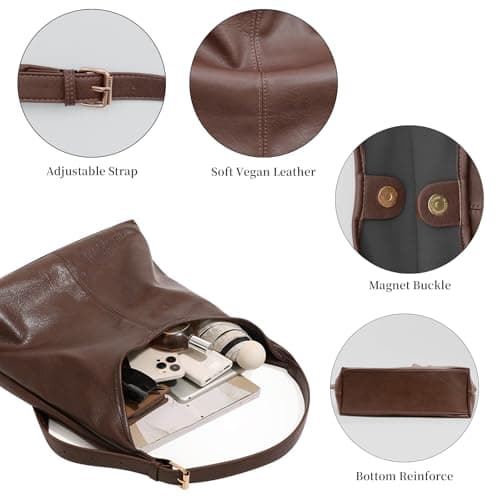 JueiXeoy Hobo Bags for Women Slouchy Tote Bag Crossbody Purses 2PCS Retro Vegan Leather Shoulder Handbags with Coin Purse Set Brown - Thumbnail 5