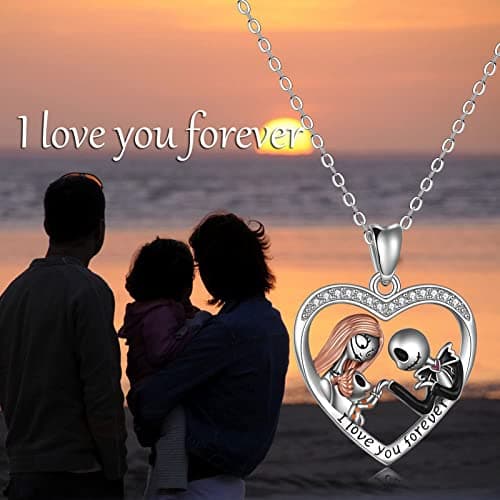 Aoyosic Nightmare Necklace Gifts Sterling Silver Jack Infinity Heart Family Pendant I Love You Forever Skull Jewelry Birthday Gifts for Women Gothic Jewelry Christmas Birthday Gifts - Thumbnail 6