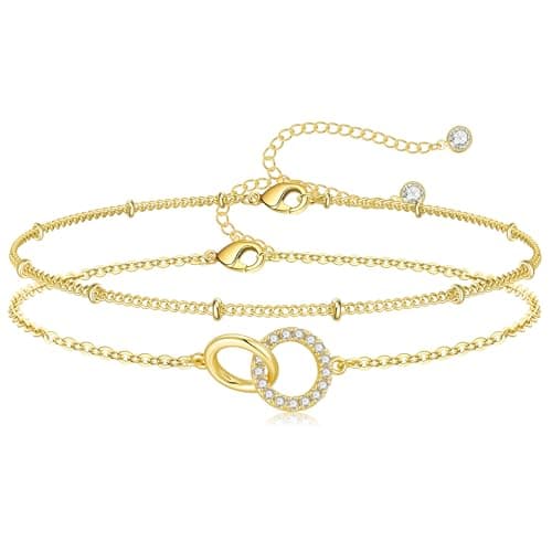 Turandoss Gold Bracelets for Women - Dainty 14K Gold Plated Interlocking Circles Bracelet Layered Cubic Zirconia Interlock Circles Bracelet Delicate Interlock Bracelets for Women Birthday Gifts - Image 1