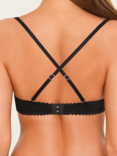 IHOIU Women's Sexy Balconette Unlined Lace Bra Unpadded Mesh Underwire See Through Plunge Demi Sheer Everyday Bralette (Black, 32B) - Thumbnail 4