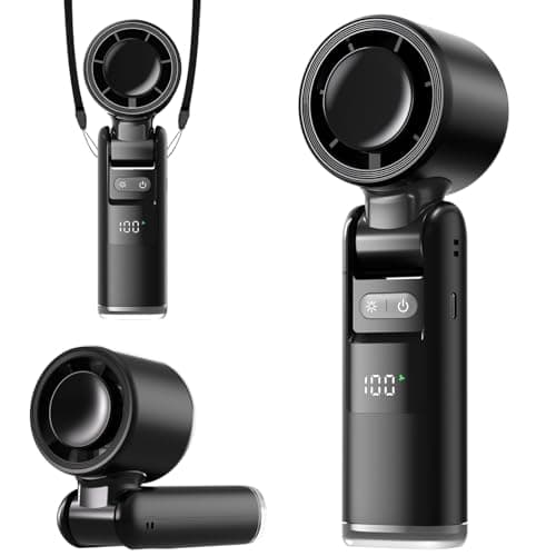 Lerat Portable Handheld Turbo Fan, 5 High-Speed Wind, Battery Operated, Up to 12H Runtime, 3 IN 1 Hand Fan with LED Display & Flashlight, Personal Cooling Fan for Travel, Outdoor, Beach Essentials - Image 1