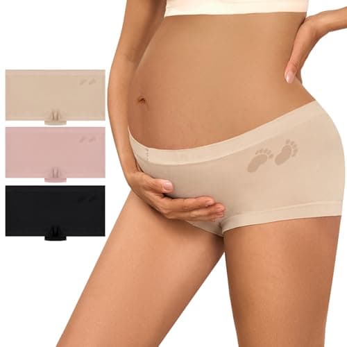 Y25D Maternity Underwear Cotton Blend Seamless Pregnancy Panties Under The Bump Postpartum Boyshort Underwear 3-Packs - Image 1
