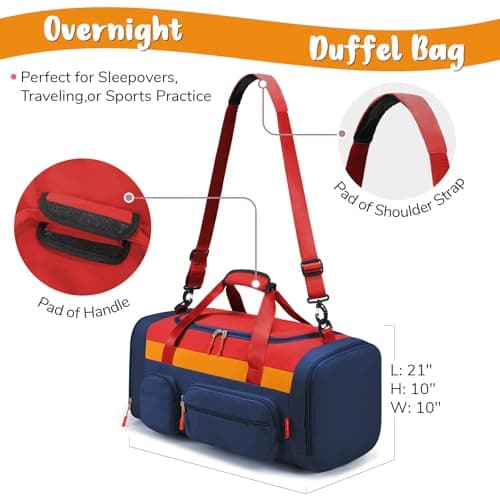 WOOMADA Kids Travel Bag with Shoe & Wet Pockets, Carry On Duffle Bag for Overnight Trips, Sports, School(dark blue) - Thumbnail 2