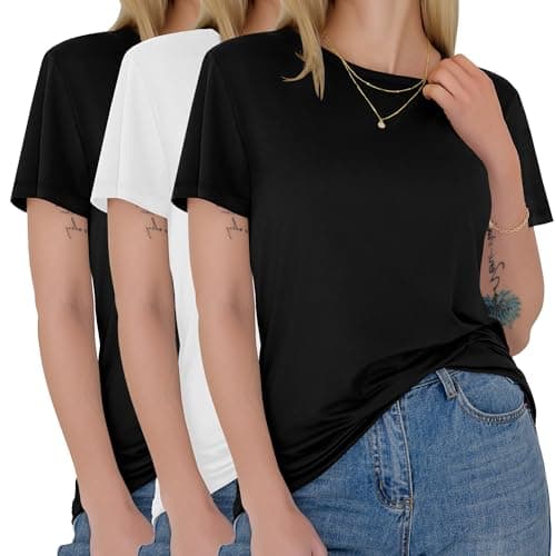GAYHAY 3 Pack Womens T-Shirts - Short Sleeve Spring Summer Tops Crew Neck Trendy Casual Work Soft Basic Tees for Ladies 2026 Black White - Image 1