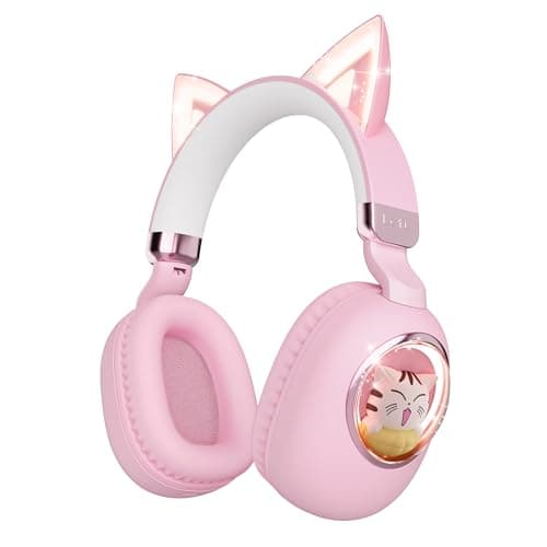 sunvito Kids Headphones Bluetooth 5.4 - Cat Ear LED Light Up Noise Cancelling Wireless Headphones with Mic, 85dB Volume Limited, Wired & Wireless Mode for Travel/School/iPad - Image 1