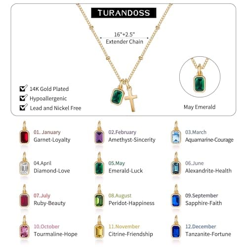Turandoss Easter Basket Stuffers for Kids Teen Girls - Dainty 14K Gold Plated Cross Created Aquamarine March Birthstone Necklaces, 6 7 8 9 10 11 12 13 14 15 16 Years Old Birthday Easter Gifts - Thumbnail 6