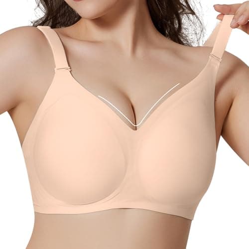 Wirefree Plus Size Bras for Women, Seamless Full Support Wireless Comfort for Large Cup, No Underwire, Everyday T-Shirt Bra Nude - Image 1