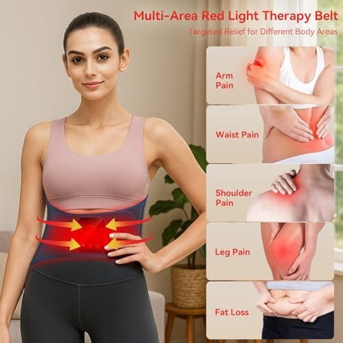 Red Light Therapy Belt for Back & Abdomen, 5000mAh Cordless Infrared Waist Wrap with Pulse/3-Mode Vibration Massage – Pain Relief, Muscle Relaxation & Circulation Boost, Ideal Gift for Mom & Dad - Thumbnail 4