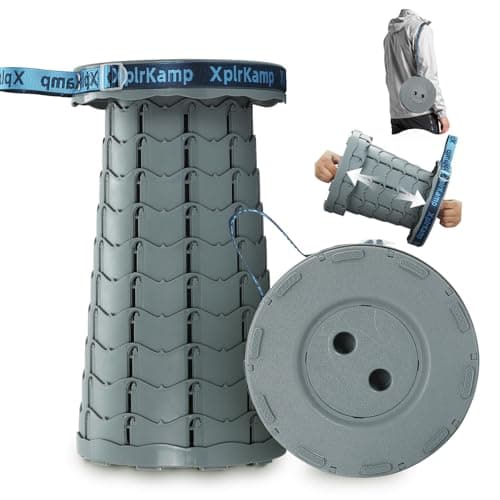 XplrKamp Folding Collapsible Stool, Upgraded Lightweight Portable Seat for Adults, Telescoping Foldable Stools with Load Capacity 400lbs for Camping, Hiking, Fishing, Outdoor/Indoor (Grey, 1-Pack) - Image 1