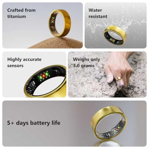 Victormont Titanium Smart Ring, Sleep & Activity Tracking Ring with Heart Rate, HRV, Stress Insights, 7-Day Battery Life, No Subscription, IP68 Waterproof, iOS & Android Compatible (Gold, 7) - Thumbnail 6