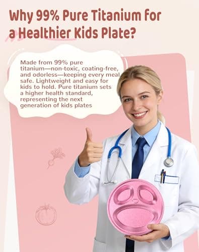 Titanium Kids Plates, Beyond Food-Grade Toddler Plates Naturally Hygienic Baby Plates Balanced Nutrition Smart Divided Portion Control Plate Non - Toxic Appetite Colors Dishwasher Safe - Thumbnail 3