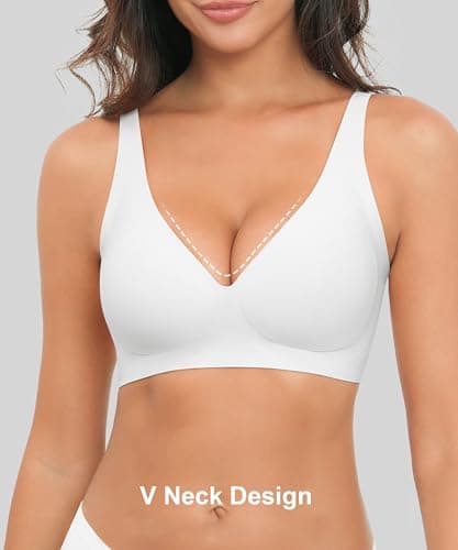 Xcutting Wireless Bra for Women No Underwire Seamless Full Coverage Comfortable Bralettes Deep V Push Up Tshirt Bras, White-Medium - Thumbnail 2
