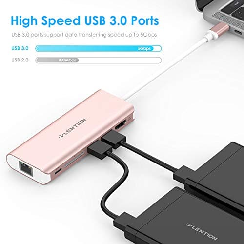 LENTION USB C Hub with 4K HDMI, SD Card Reader, 2 USB 3.0, Type C Charging, 6-in-1 Ethernet Adapter Compatible with 2025-2018 MacBook Pro/Air, 2026 MacBook Neo, Surface/Steam Deck, More(Rose Gold) - Thumbnail 4