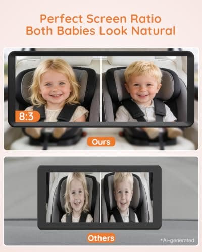 Babyvue BV3 MAX Record & Monitor Baby Car Camera for 2 Kids, 1080P 7.2" Split Screen Display with IR Night Vision, Easy Setup Carseat Camera, Rear Facing Baby Car Monitor for Twins/Pet - Thumbnail 2