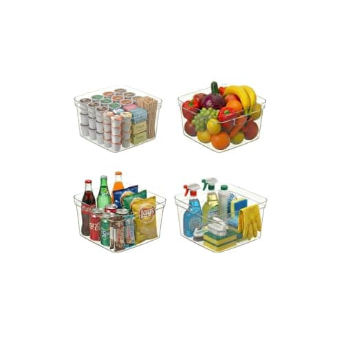 MOONEDGE 4-Pack Clear Plastic Storage Bins — Open-Top PET Organizers, 10" x 10" x 6" Storage Containers Ideal for Pantry, Fridge, Shelf and Counter Organization, Small Storage Bins for Home - Image 1