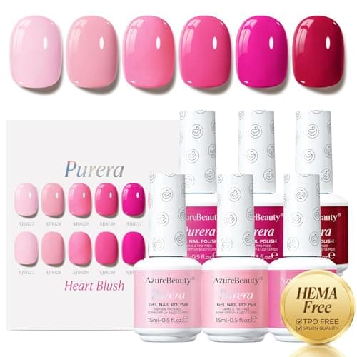 AZUREBEAUTY 6 Colors 15ml HEMA Free Jelly Gel Nail Polish Set, Same Color Bottles, Soak Off UV LED Gel Polish Kit Nail Art for DIY at Home Manicure Salon Gifts, Neon Light Bright Baby Pink