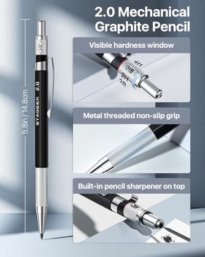 STAGEEK Mechanical Pencil Set with Case 37 Count, Drawing Pencils 0.3, 0.5, 0.7, 0.9MM & 2PCS 2MM Sketching Pencils with 492PCS Lead Refills (6B 4B 2B HB 2H 4H Color) for Artist Drafting Drawing - Thumbnail 5