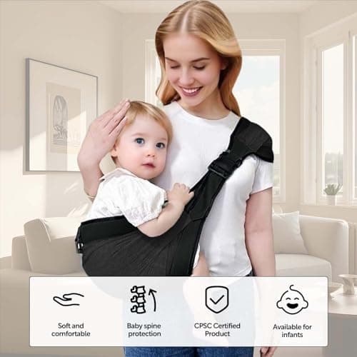 Baby Mesh Sling Carrier Toddler Carrier for Boys & Girls, Lightweight Breathable Summer Baby Wrap, Adjustable & Non-Slip Half Wrapped Baby Carrier(Mesh-Black) - Thumbnail 2