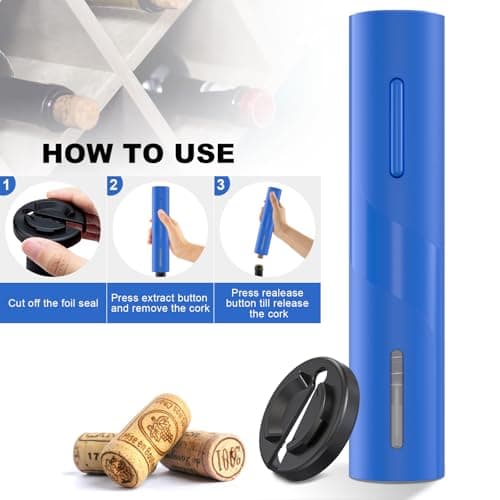COKUNST Electric Wine Opener, Battery Operated Corkscrew with Wine Bottle Cutter for Wine Lovers, Blue - Thumbnail 3