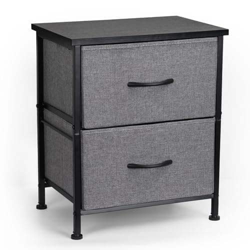 FIOCNOLE Nightstand with 2 Fabric Drawers, Rustic Black Wood Top, 16.5" L x 11.8" W x 19.3" H - Image 1