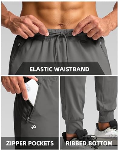 Pudolla Mens Joggers with Zipper Pockets Men's Lightweight Sweatpants Gym Sweatpants Men Workout Runing Pants(Light Grey L) - Thumbnail 4