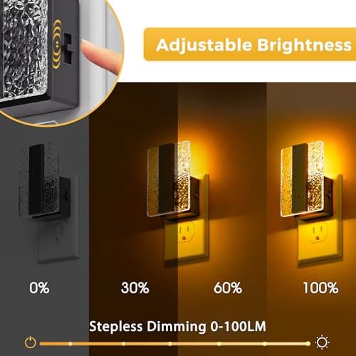 L LOHAS LED Night Lights Plug Into Wall, 2 Pack Night Light with Dusk-to-Dawn Sensor, Dimmable Decorative LED Nightlights, 0-100LM Amber Adjustable Brightness for Bathroom, Hallway, Bedroom,Stairway - Thumbnail 3