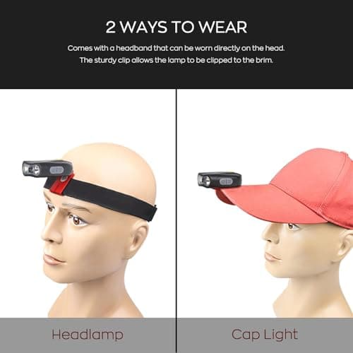 XLENTGEN Cap Lights Clip on Hat 2 Pack Rechargeable LED Headlamp Motion Sensor Clip Light, Adjustable 90, Waterproof Hands Free Flashlight for Camping, Fishing, Running - Thumbnail 6