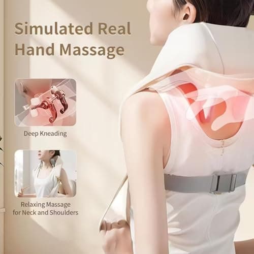 GrekoGadgetra Shoulder Massager, Portable Rechargeable 6D Shiatsu Neck and Shoulder Massager with Heat, Deep Tissue Back Massager for Pain Relief & Relaxation (Ivory White) - Thumbnail 3