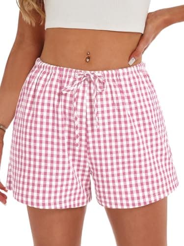 GKBK Boxer Shorts for Women Gingham Pajama 2026 Summer Spring Casual Lounge Sleep Drawstring Plaid Shorts Y2K Beach Bottoms Trendy Pink White Plaid M - Thumbnail 4