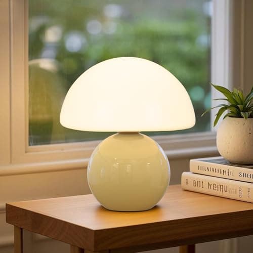 TAPTIM Mushroom Table Lamp with 3 Color Temperatures, 8.7" Mid Century Modern Glass Lamp for Bedroom Nightstand, Living Room, Aesthetic Dorm Desk Decor - Image 1