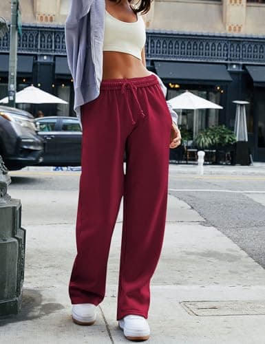 HeSaYep Women's Baggy Wide Leg Sweatpants Straight Leg Trousers Drawstring Elastic Waist Low Rise Active Sweat Pants Red L - Thumbnail 4