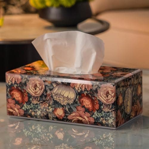 Timetrace Glass Tissue Box Cover Rectangle-Floral Pattern Luxury Tissue Holder with Magnetic Closure for Home Decor, Living Room, Bedroom, Kitchen, Office - Image 1