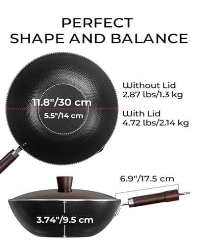 Armorbear Carbon Steel Wok Pan, Tripole Nitrided Pre-Seasoned Flat Bottom Woks & Stir-Fry Pans Nonstick, Chinese Wok with Glass Lid for All Stovetops, Gift for Chef - 11.8 Inch - Thumbnail 6