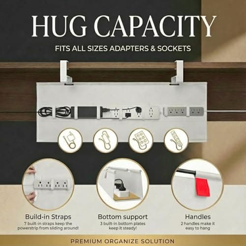 AHOMO [Upgraded] Under Desk Cable Management, 28" Cord Organizer, with Silicone Pads (No Scratch!), 16 Cable Ties, Washable PE Honeycomb Base,Fits Any Desk 0-2.1", No Stinky Cardboard!Beige28"L x 6"W - Thumbnail 3