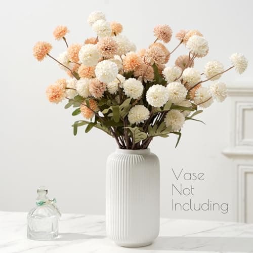 trytuny Fake Fall Flowers for Vase, Faux Silk Kiku Mums, Artificial Pom pom Floral Bouquets Indoor Centerpiece Office Coffee Table Boho Home Decorations (9, Mixed Cream) - Thumbnail 5