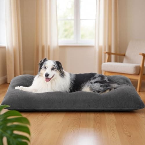 Bedsure Washable XL Dog Bed for Crate for Extra Large Dogs, Comfort Fluffy Plush Pet Pillow Bed Kennel Pad with Non-Slip Bottom, Machine Washable Pet Sleeping Mat, 41"x27", Dark Gray