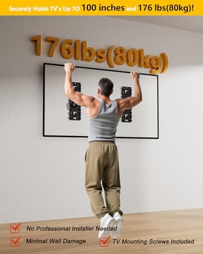 FOGING Mount NO Stud TV Wall Mount,Drywall Wall Mount for 26-100" TVs/Monitors,Holds Up to 176LBS, Height Adjustable,1.17'' Low Profile Studless TV Mount,No Drilling No Funder Required,Easy Install - Thumbnail 3