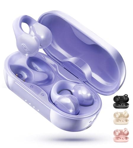 King Lucky i21 Open Ear Clip On Earbuds Wireless Bluetooth Ear Clip Headphones with Mic,Noise Cancelling, Waterproof IPX4,for Small Ears,Perfect for Running,Sports,Glasses Wearers (Purple) - Image 1