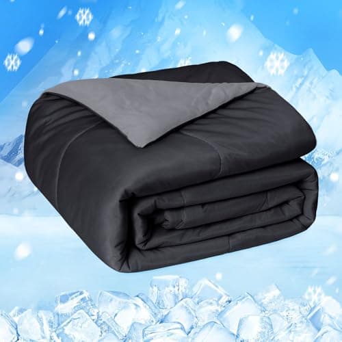 HOMFINE Cooling Comforter Twin Size, Black Summer Cooling Blanket for Hot Sleepers and Night Sweats, Japanese Double-Sided Cold Tech Fabric Q-Max 0.45, Soft Breathable Silky Smooth Lightweight