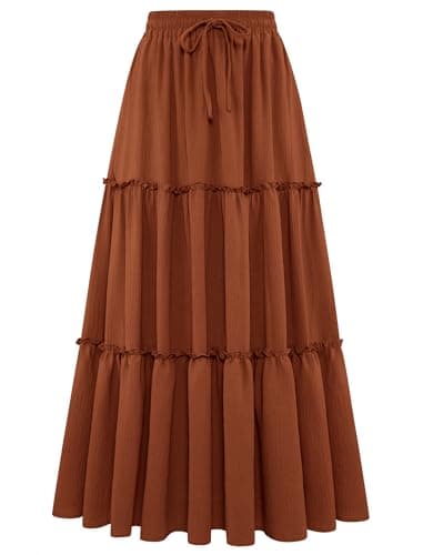 Arolina Women's Skirts Trendy Ruffled Brown Maxi Skirt Plus Size Retro Renaissance Skirts School Outfits Halloween XXL - Image 1