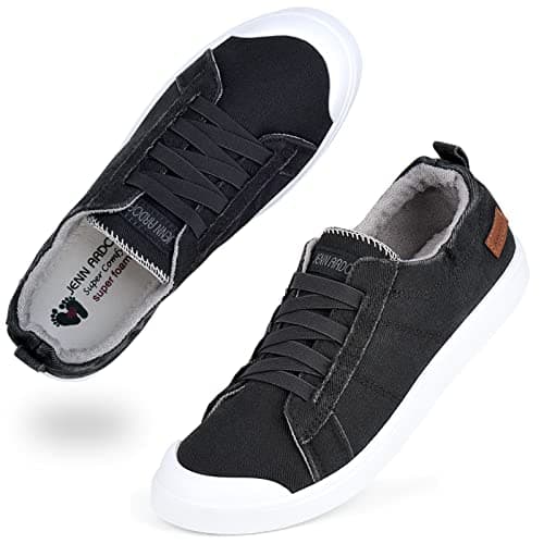 JENN ARDOR Women's Canvas Sneaker Slip-ons Loafers Shoes for Womens Fashion Casual Canvas Round Toe Soft Comfortable Walking Flats deep Grey Size 8.5 - Image 1