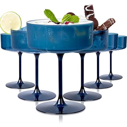 Ciaell 12PCS Plastic Martini Glasses - 10 Oz Blue Disposable Coupe Glasses with Stem - Heavy Duty Margarita Cups for Bars, Cocktails, Whiskey, Parties & Wedding & Easter - Image 1