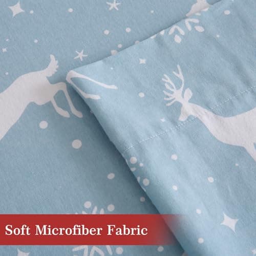 CAROMIO Christmas Sheets Full, Soft Brushed Microfiber Bed Sheet Set, 16 Inches Deep Pocket Fitted Sheet Winter Holiday Sheets Set (Blue, Full) - Thumbnail 4