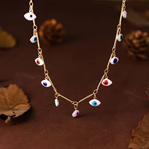 Valloey Rover Evil Eye Choker Necklace for Women 14k Gold Plated Dainty Short Chain Necklace Gift for Women - Thumbnail 4