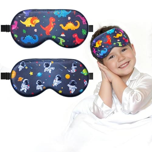 BeeVines Kids 100% Real Mulberry Silk Sleep Mask 2 Pack, Original Design Pure Silk Sleeping Eye Masks for Boys, Skin-Friendly Blackout Eye Cover, Adjustable Strap, Reduce Puffy Eyes, for Travel Gifts - Image 1